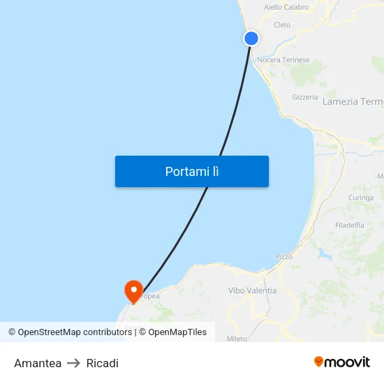 Amantea to Ricadi map