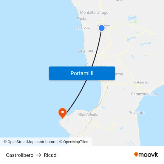 Castrolibero to Ricadi map