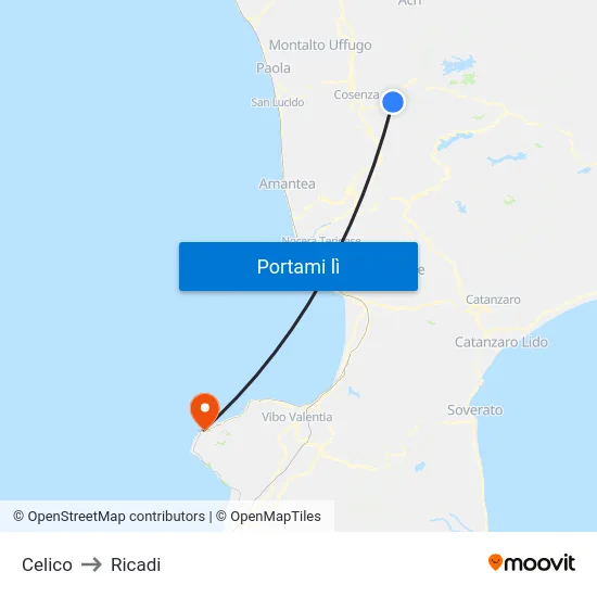 Celico to Ricadi map