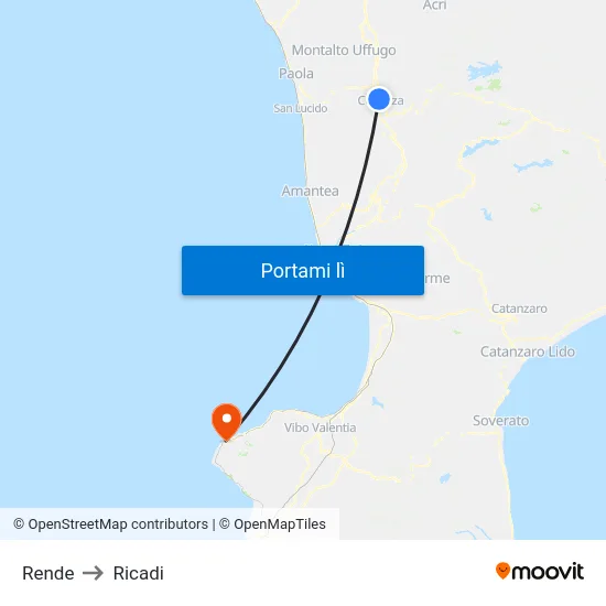 Rende to Ricadi map