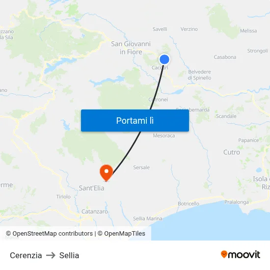 Cerenzia to Sellia map