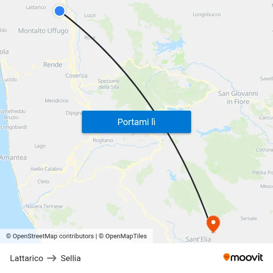 Lattarico to Sellia map