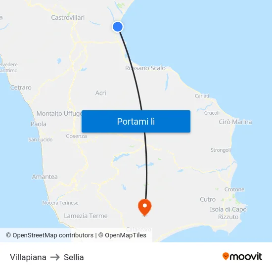 Villapiana to Sellia map