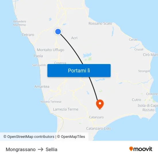 Mongrassano to Sellia map