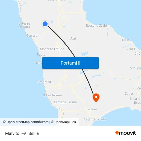 Malvito to Sellia map