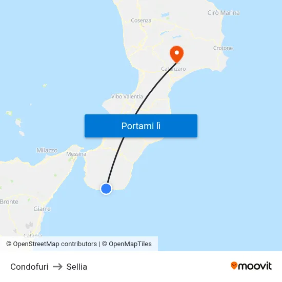 Condofuri to Sellia map