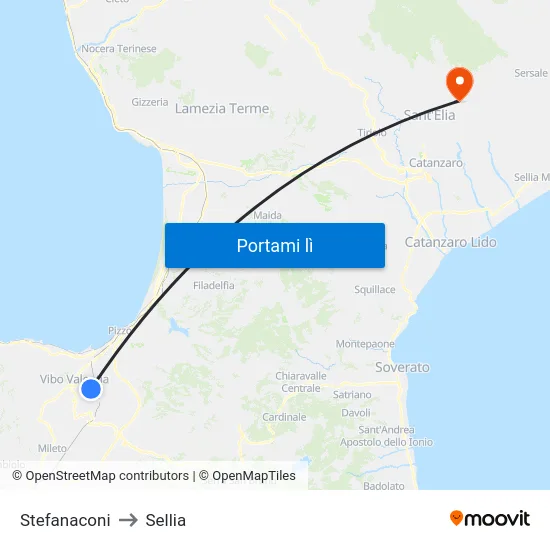 Stefanaconi to Sellia map