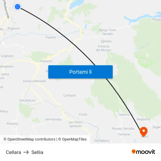 Cellara to Sellia map