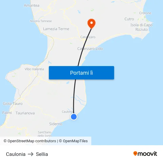 Caulonia to Sellia map