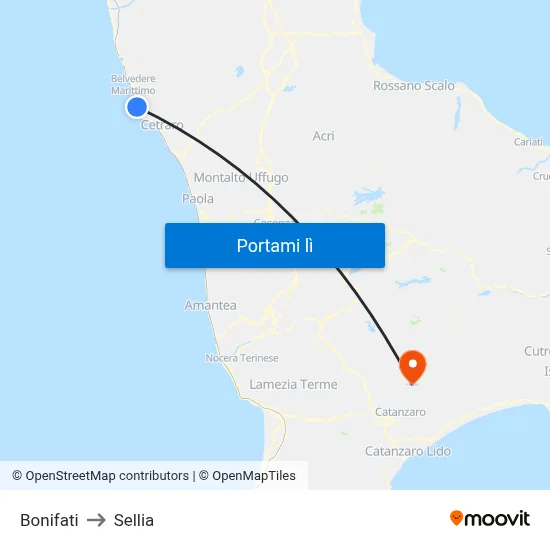 Bonifati to Sellia map