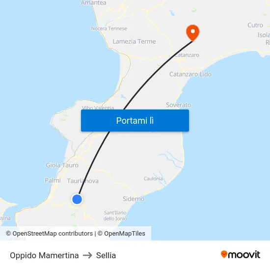 Oppido Mamertina to Sellia map