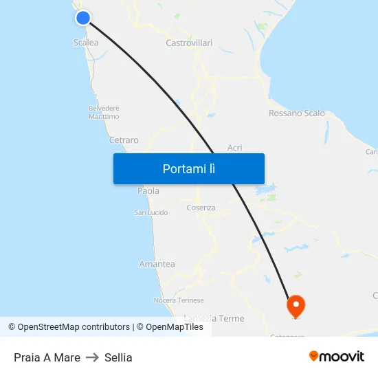 Praia A Mare to Sellia map