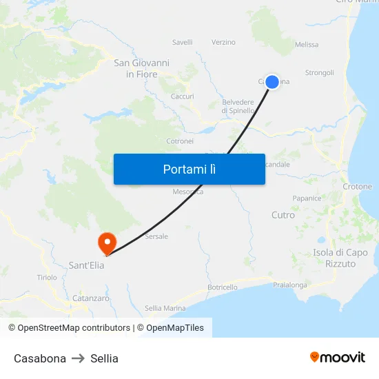 Casabona to Sellia map