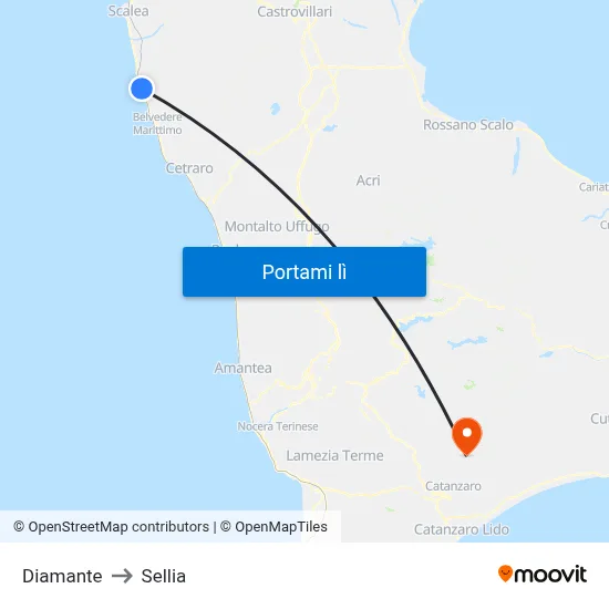 Diamante to Sellia map
