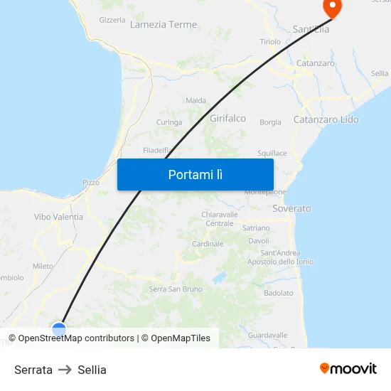 Serrata to Sellia map