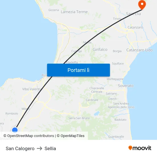 San Calogero to Sellia map
