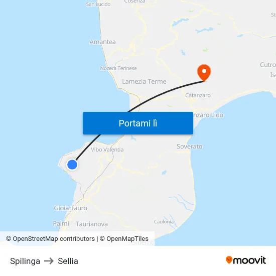 Spilinga to Sellia map