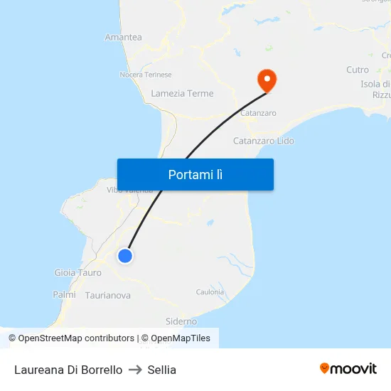 Laureana Di Borrello to Sellia map