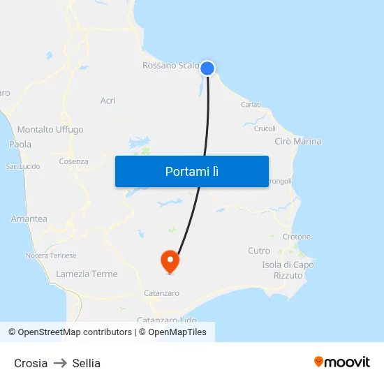 Crosia to Sellia map
