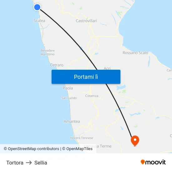 Tortora to Sellia map