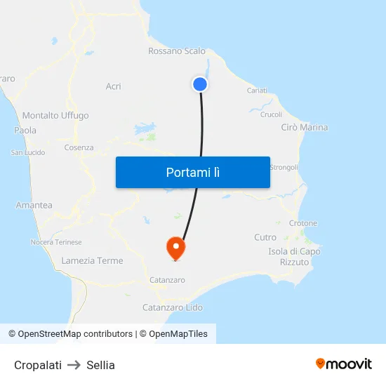 Cropalati to Sellia map