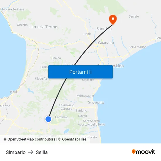 Simbario to Sellia map