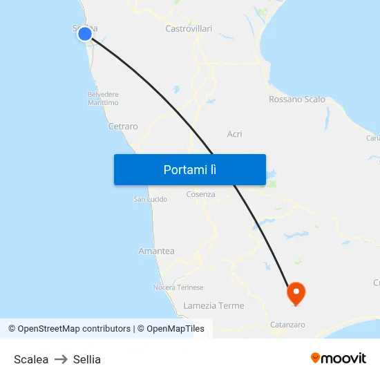 Scalea to Sellia map