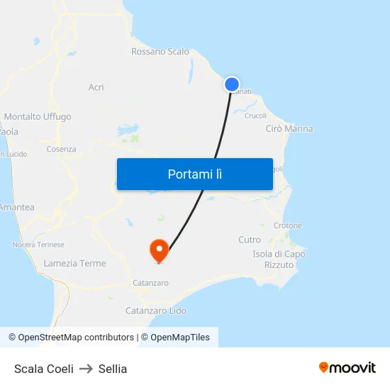 Scala Coeli to Sellia map