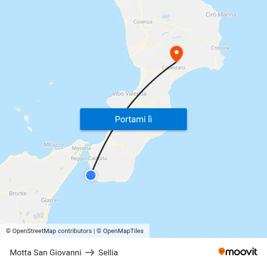 Motta San Giovanni to Sellia map