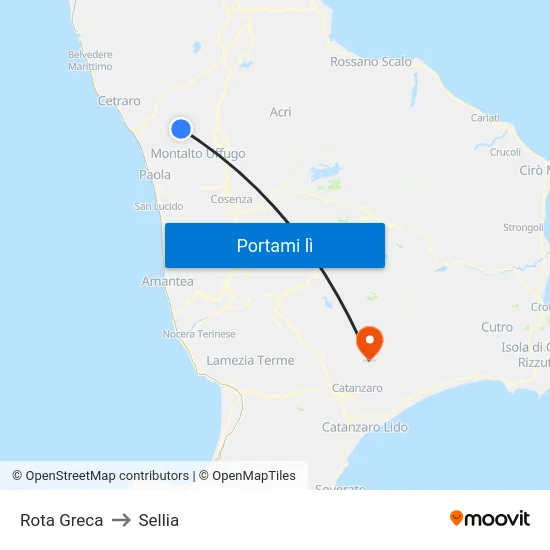 Rota Greca to Sellia map