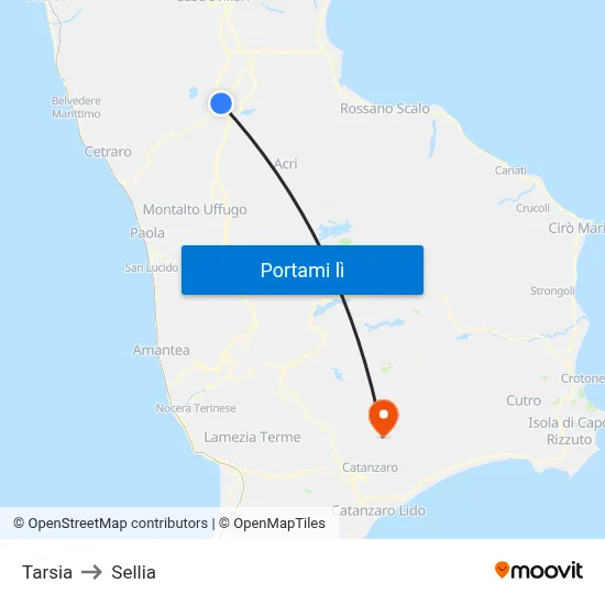 Tarsia to Sellia map