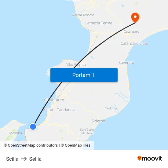 Scilla to Sellia map