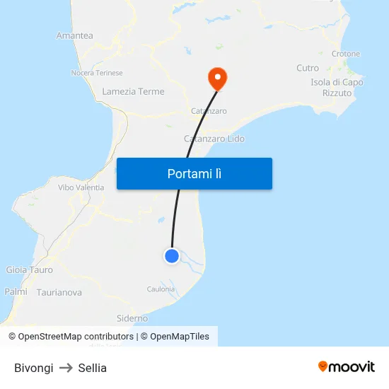 Bivongi to Sellia map