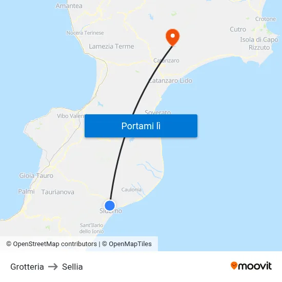 Grotteria to Sellia map