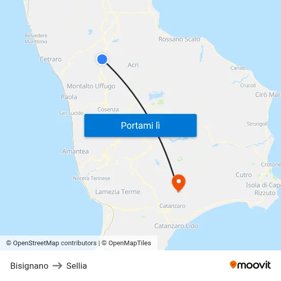Bisignano to Sellia map