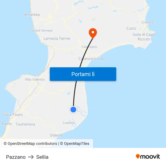 Pazzano to Sellia map