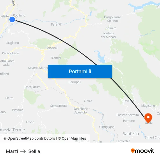 Marzi to Sellia map
