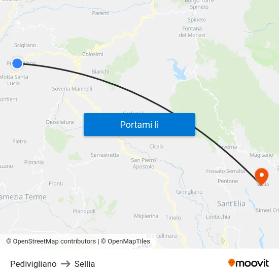 Pedivigliano to Sellia map