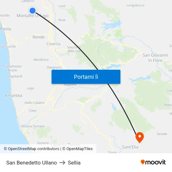 San Benedetto Ullano to Sellia map