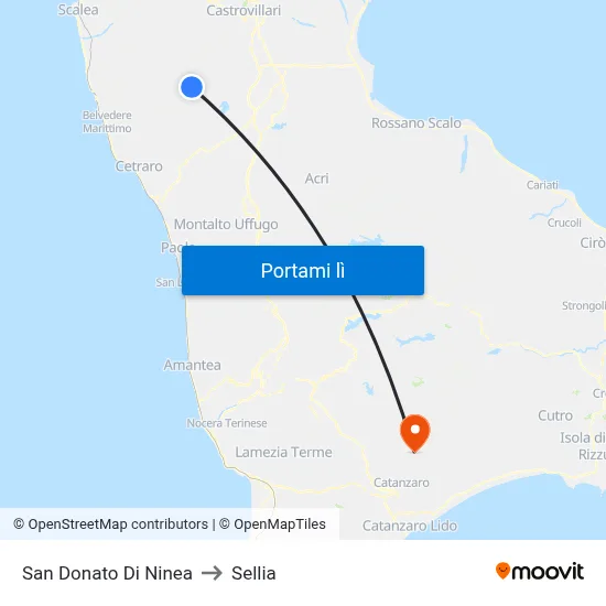 San Donato Di Ninea to Sellia map