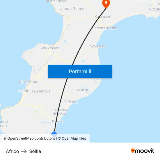 Africo to Sellia map