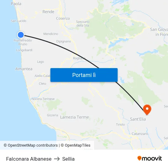 Falconara Albanese to Sellia map