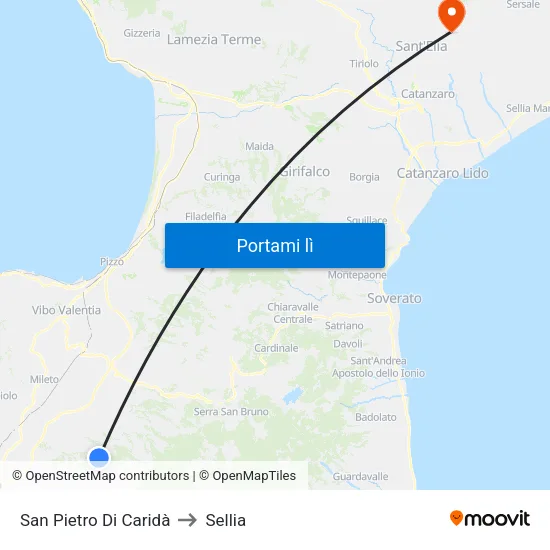 San Pietro Di Caridà to Sellia map