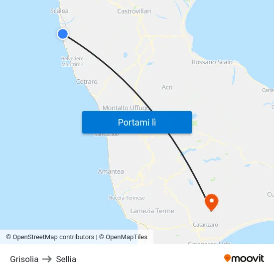 Grisolia to Sellia map
