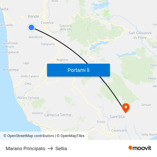 Marano Principato to Sellia map