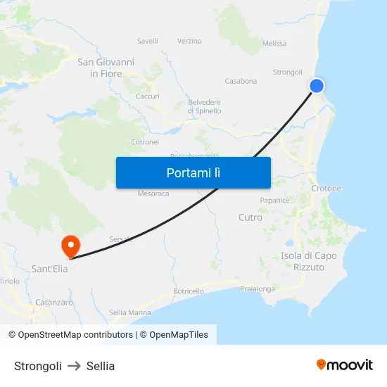 Strongoli to Sellia map