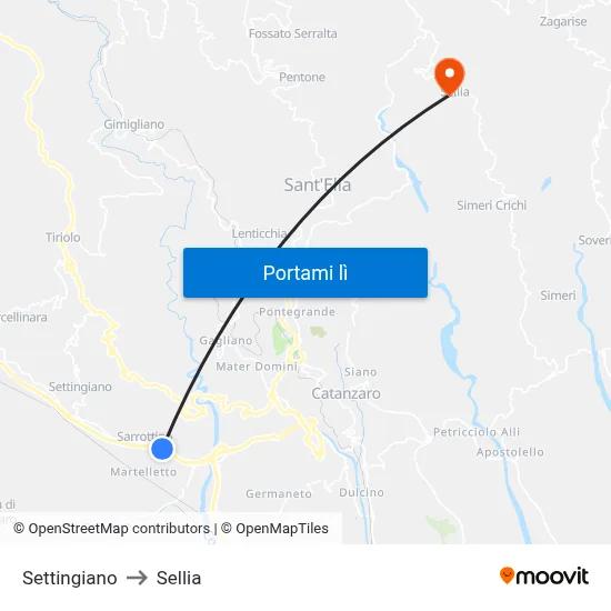 Settingiano to Sellia map