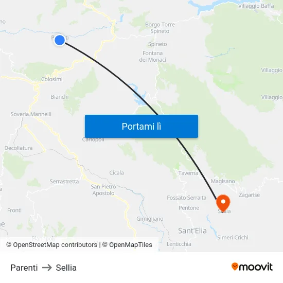 Parenti to Sellia map