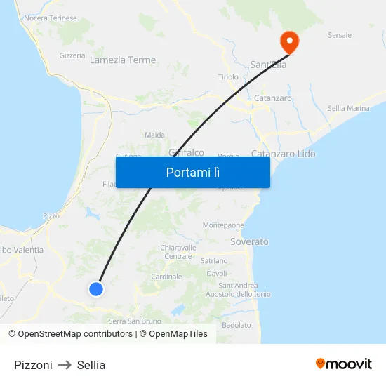 Pizzoni to Sellia map