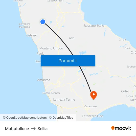 Mottafollone to Sellia map